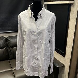 Calvin Klein Fitted Button Down Long Sleeve Work Blouse - Gray - XL